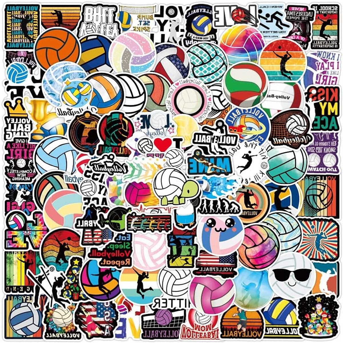 100 Stuks Volleyball Stickers voor Laptop, Auto, Koffer, Skateboard en Motor - Vinyl Stickerset voor Jongeren en Volwassenen
