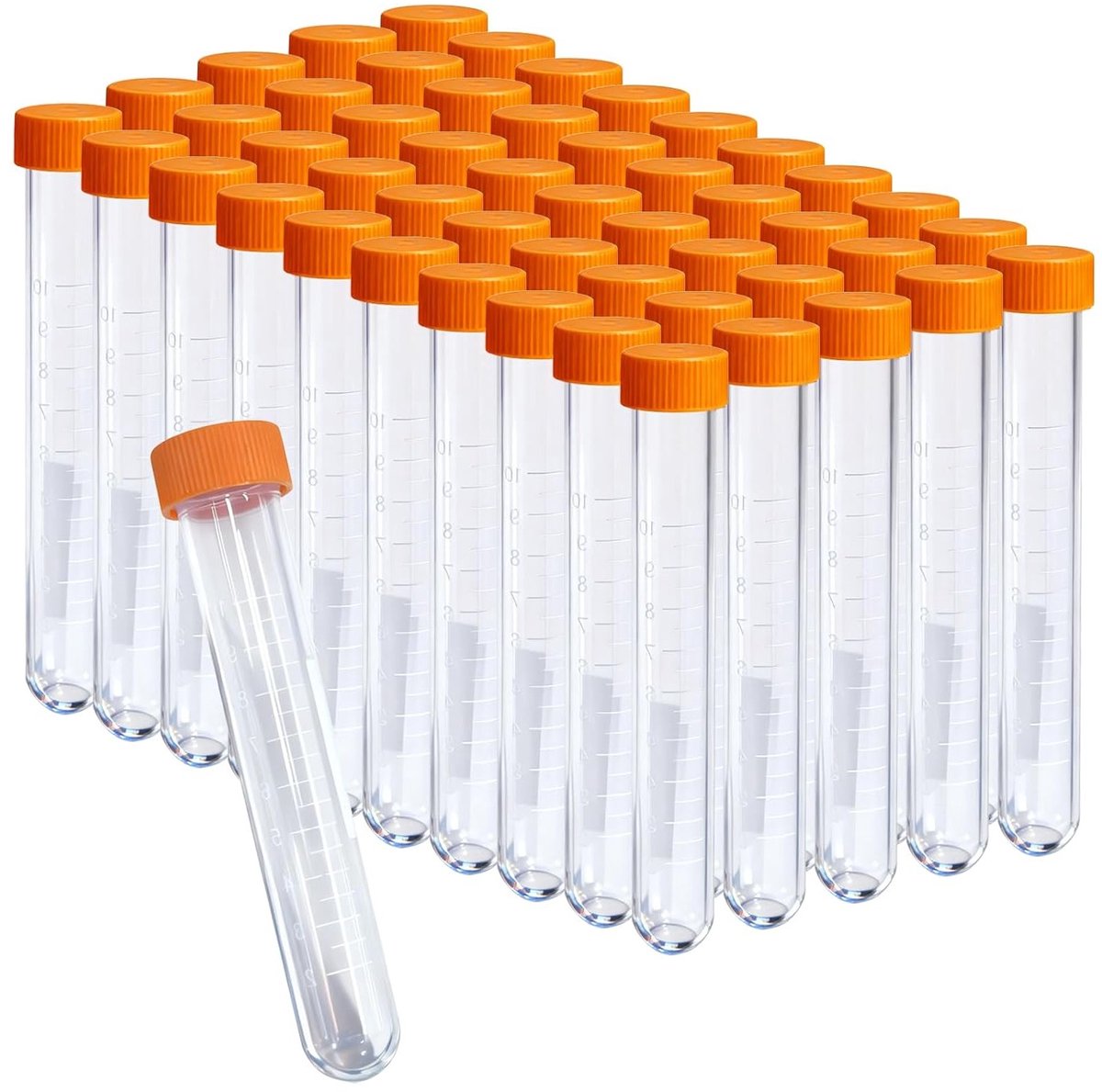 50 ml Testbuizen Set van 50 Stuks, Plastic Centrifugebuizen met Schroefdop en Gegradueerde Monsterhouder voor Laboratorium Chemie Experimenten, Conisch en Plat Bodemontwerp