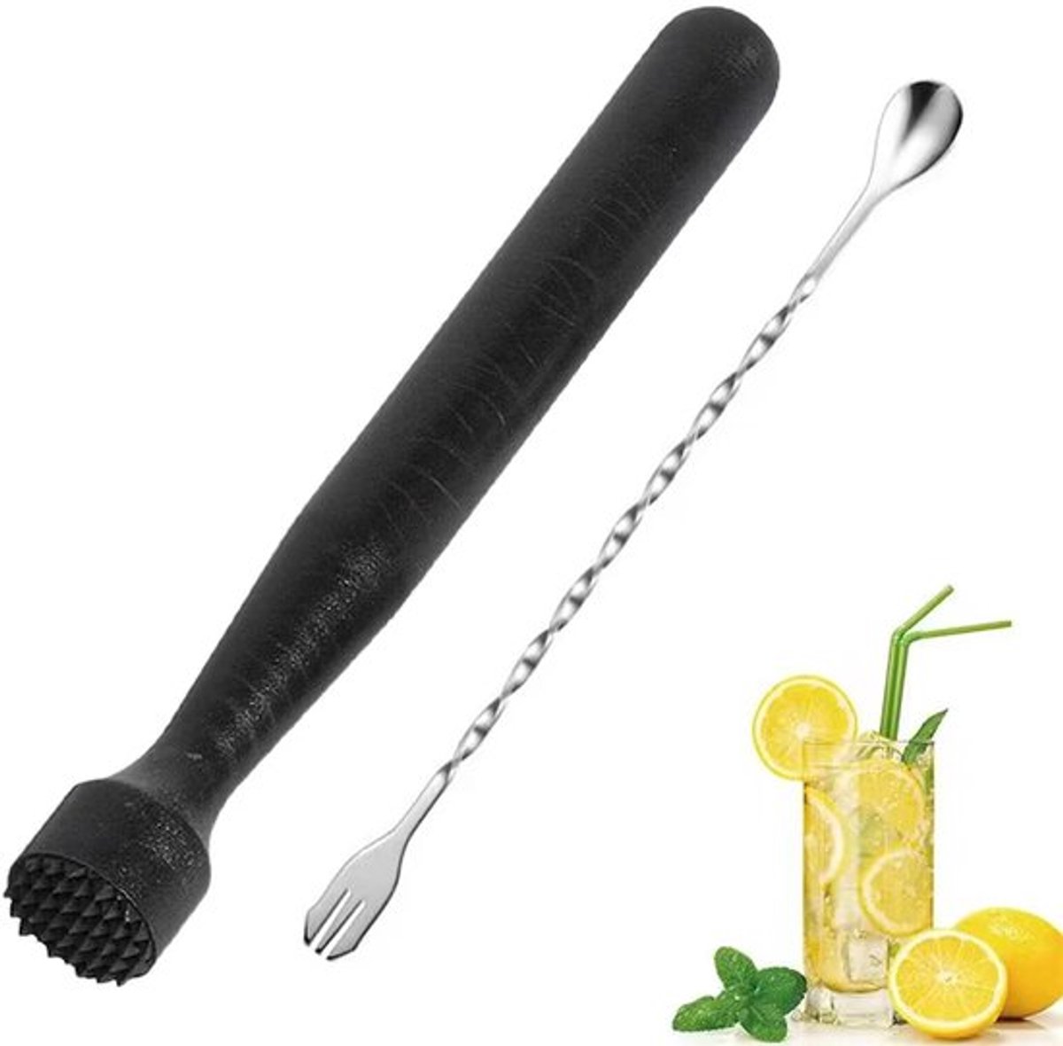 Cocktailstamper - Stamper voor cocktails - Professionele drinkmixer - Barlepel met stamper - Ideaal voor cocktails - Geschikt voor...