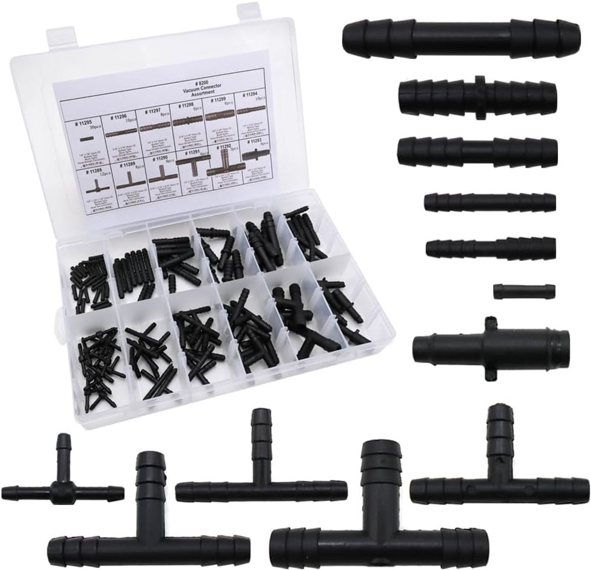SnelShoppen - 113-delige T-vormige slangverbinder set - nylon, 12 maten, weerbestendig, voor tuin, tuinieren, en watersystemen