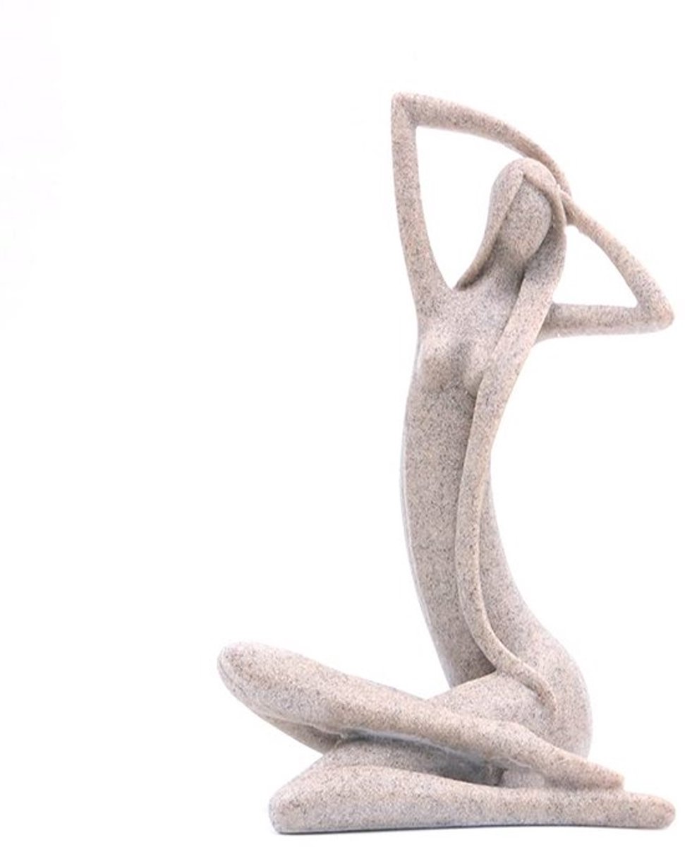 Zandsteen Hars Standbeeld - Abstracte Vrouwelijke Sculptuur - Uniek Tafelblad Decor - Warme Aardetinten - Kunst Voor Thuis - Beeldje Voor...
