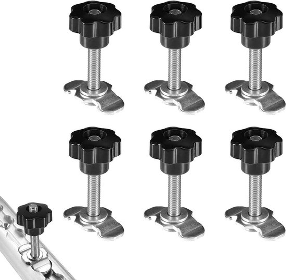 Schroeffitting voor airlinerail - 6 stuks - M8 x 60 - zwart - eindmontage sjorrail - 500daN - camperaccessoires