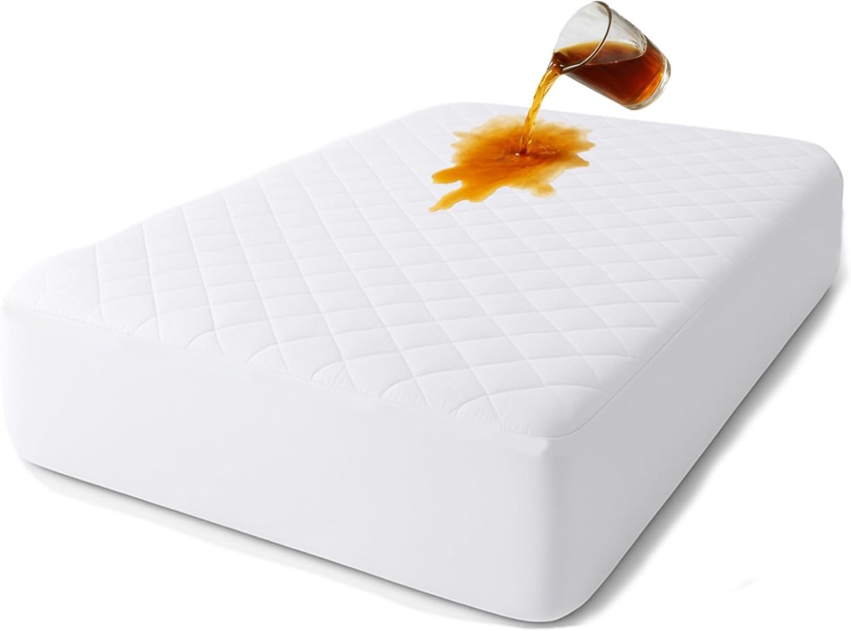 SnelShoppen - Katoenen Matrasbeschermer, Gequilt, Waterproof, Anti-Allergisch, Mijtbestendig, Zacht en Stil, Ademend, Wit, 180x200+(35-40cm)