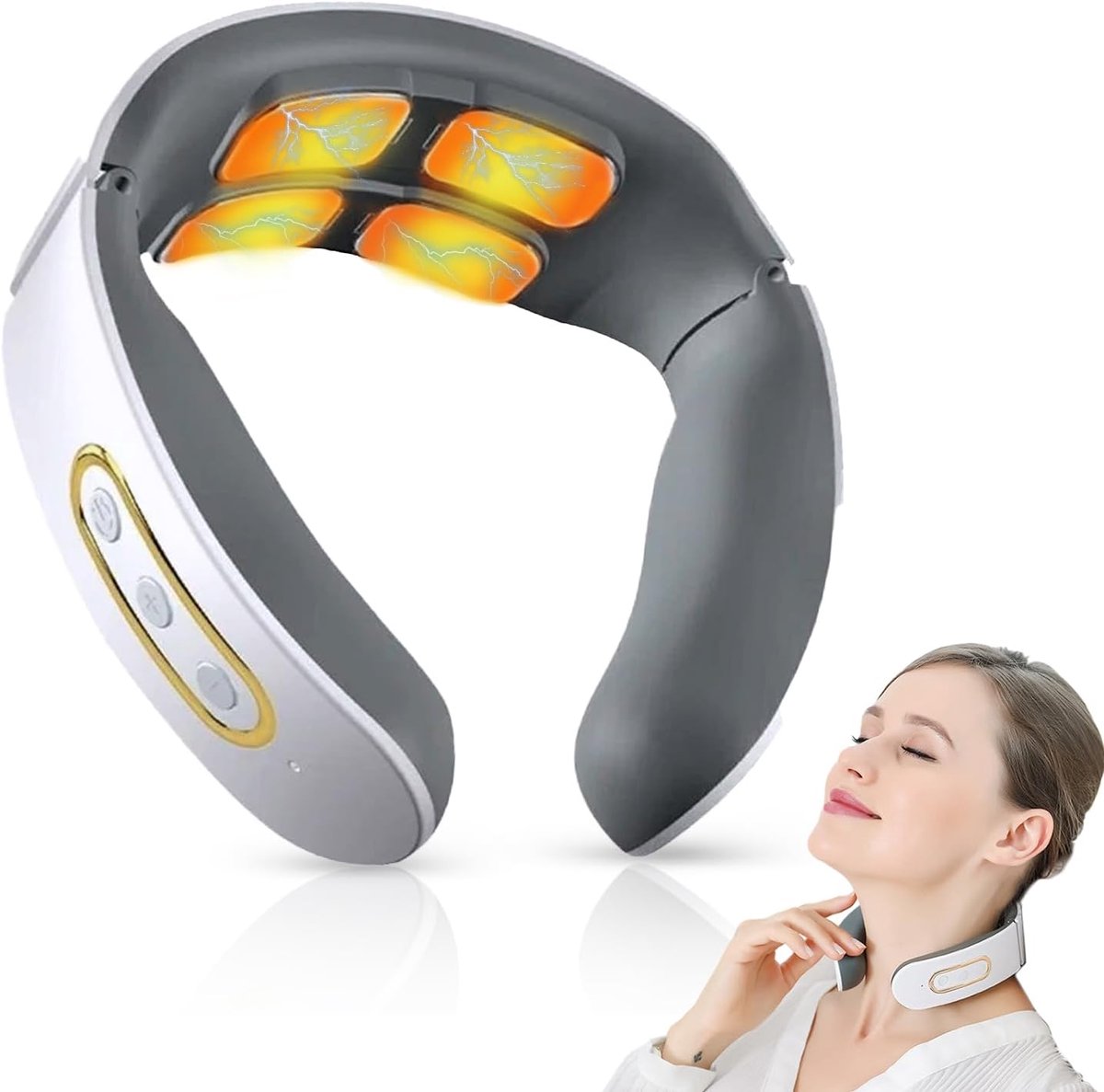 Massageapparaat voor de nekwervels - Verwarmde nekmassageapparaat - Nekmassageapparaat met elektromagnetische pulsen - Nekmassageapparaat voor ontspanning en pijnverlichting met 6 standen en 9 intensiteitsniveaus - Batterijcapaciteit 1000 mAh
