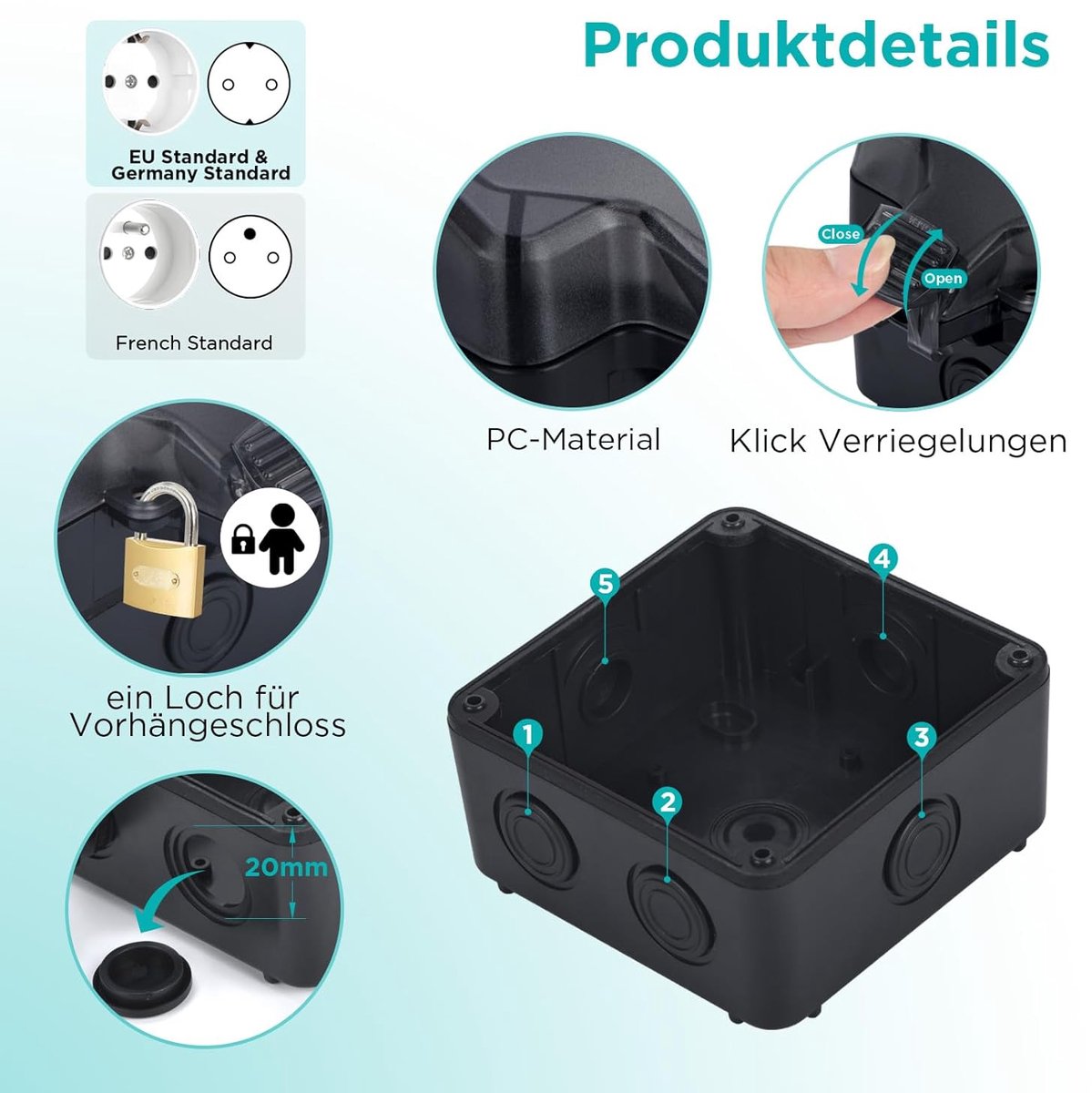 SnelShoppen - Outdoor Waterdichte Aansluiting IP66 met Lichtindicator en Schakelaar - Tuin Stekkerdoos met Opklapbare Deksel - Zwart - Ideaal voor Tui