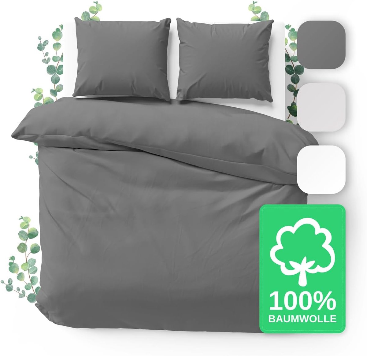 SnelShoppen - Duvet Cover Set 200x200 cm - 3-delig met 2 Kussenslopen 80x80 cm - 100% Katoen Percale - Anthraciet - Luxe en Comfortabel Bedlinnen voor