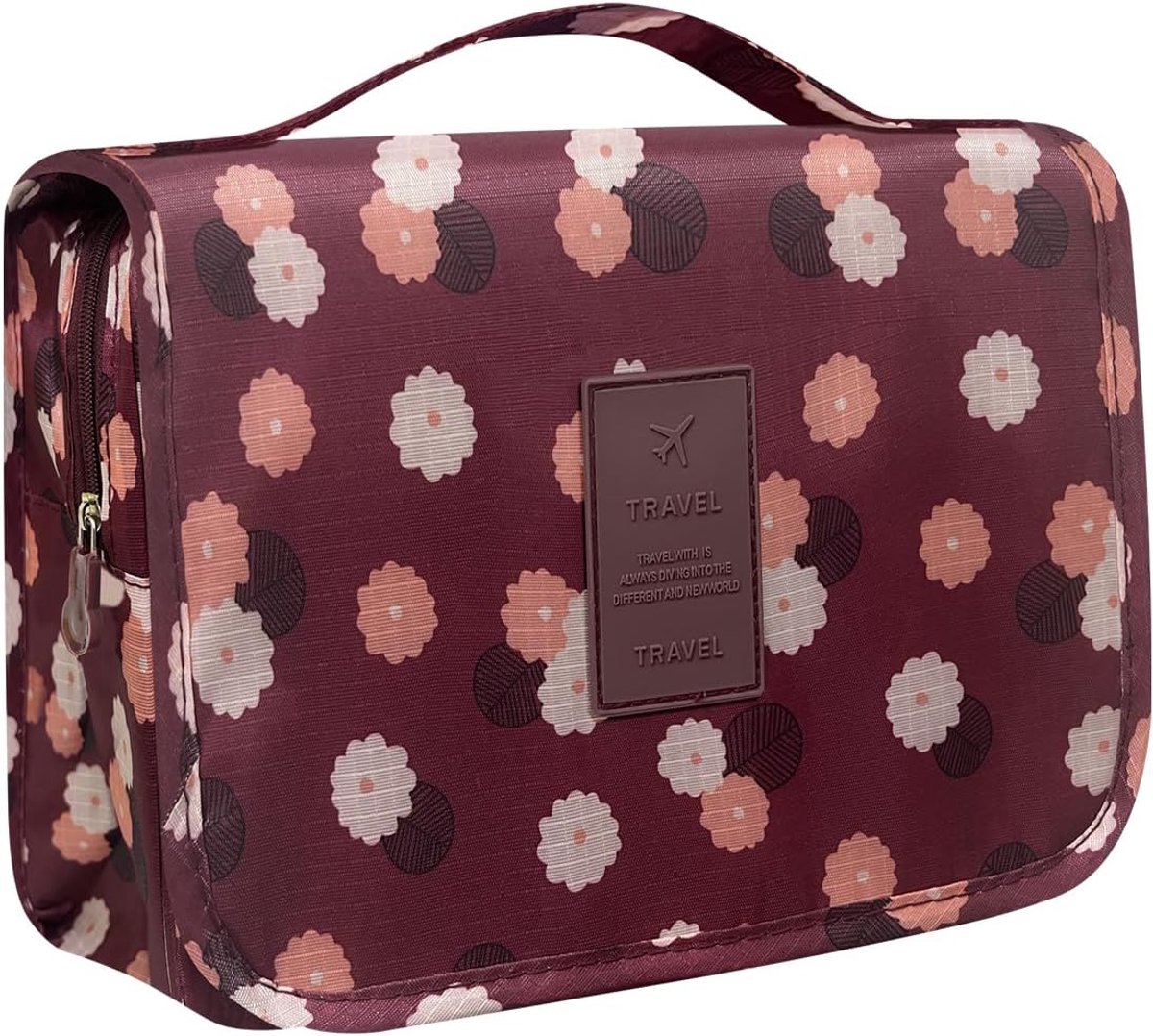 SnelShoppen - Toiletry Bag voor Hanging, Waterdichte Toilettas, Grote Foudable Toilettas met Haakjes, Cosmetica Tas voor Vrouwen en Mannen, Rood, Idea