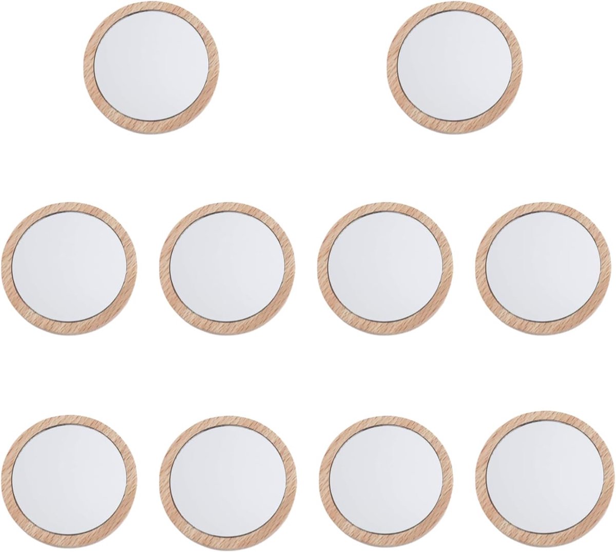 Thijox - 10 Stukken Handspiegel Houtkleur, Draagbare Ronde Spiegel 8 cm voor Make-up, Reizen, Slaapkamer, Mooi Cadeau voor Kinderen en Feesten
