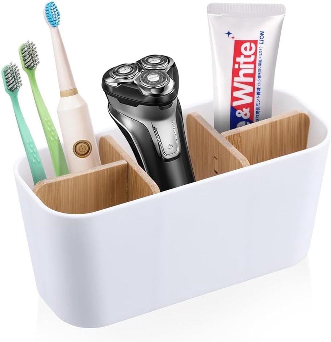 SnelShoppen - Toothbrush Holder met Bamboo Dividers, Elektrische Tandenborstelhouder, Tandenborstel Organizer, Duurzaam en Milieuvriendelijk, Voor Bad