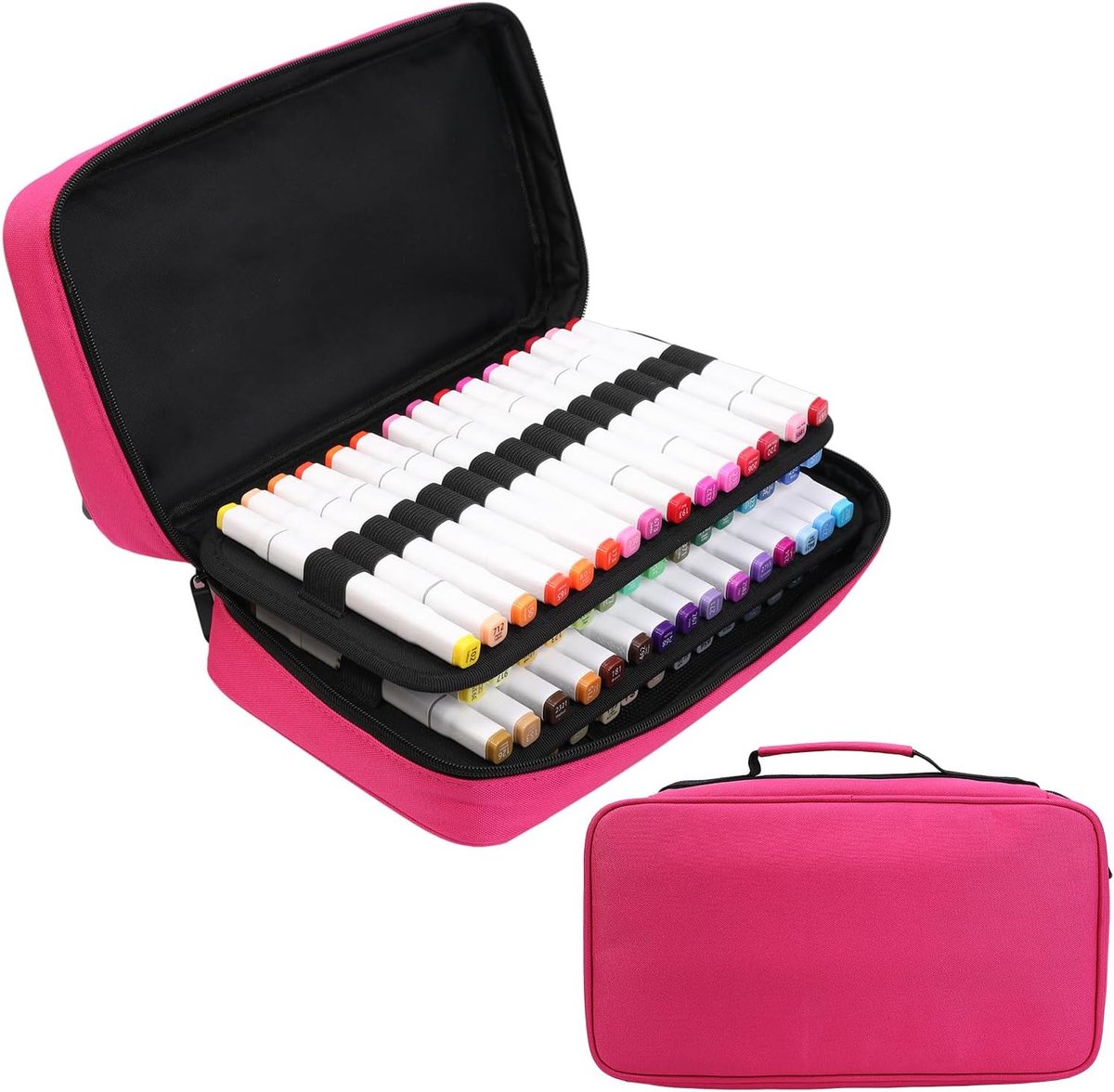 SnelShoppen - 60 Slots Marker Organizer Case - Grote Marker Opbergcase voor 60 Stiften - Roze - Handige Opbergzak met Draaghandvat - Perfect voor Crea