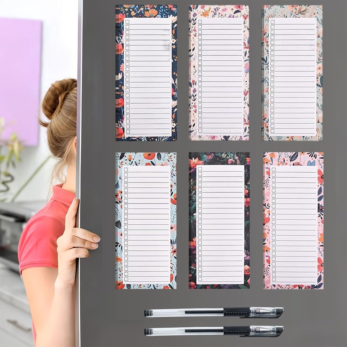 SnelShoppen - Magnetisch Notitieboek Set van 6 - Boodschappenlijstblokken met 30 Pagina's - Magnetisch To-Do Lijstblok - Hoogwaardig Milieuvriendelijk