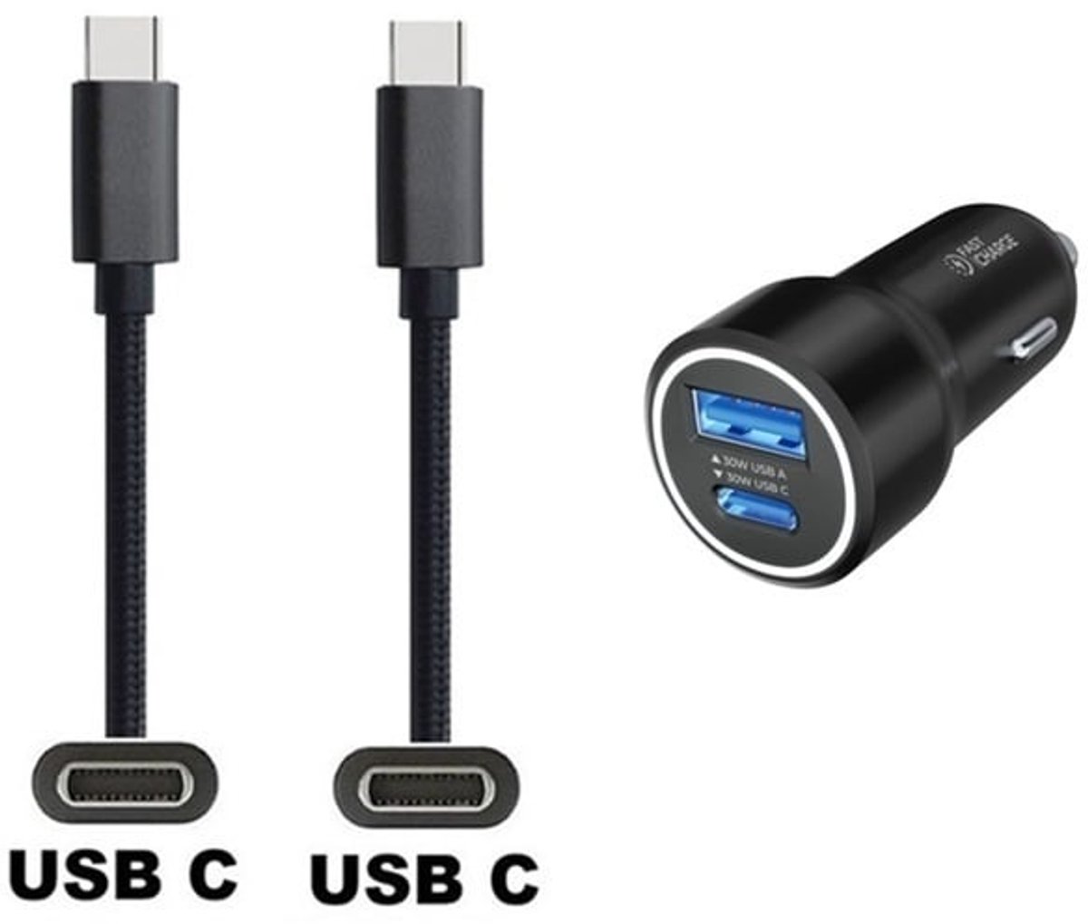 30W auto snellader met 2 poorten + 1,5m sterke USB C naar C kabel. Universele PD PPS lader. Autolader adapter past op Apple iPhone 15, iPhone 15 Plus, 15 Pro, 15 Pro Max, iPhone 16, 16 Plus, 16 Pro, iPhone 17, 17 Air, 17 Pro, 17 Ultra