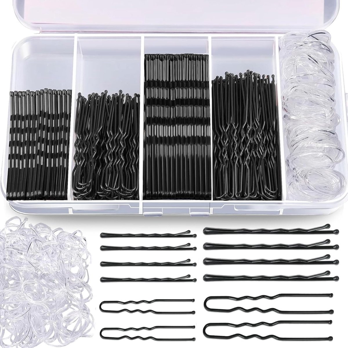 SnelShoppen - 300 Stuks Haarspelden Set - U-vormige & Golfvormige Haarclips met Opbergdoos - Metalen Haarspelden voor Vrouwen - Ideaal voor Alle Haart