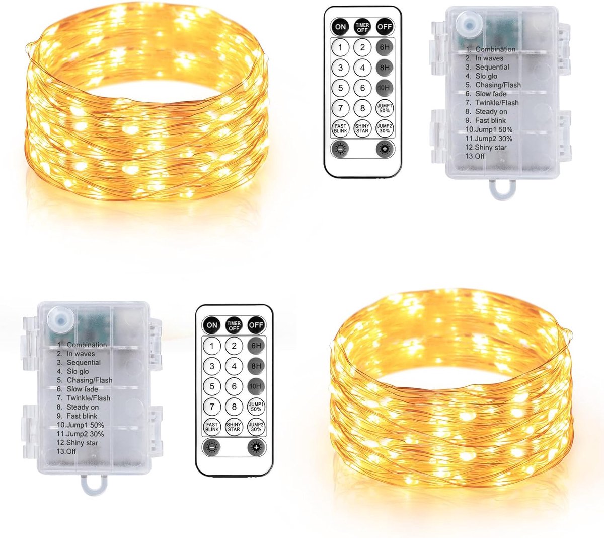 SnelShoppen - 2 Pcs 10M 100 LED Fairy Lights Batterij, IP44 Waterproof Warm Wit met 12 Modi en Timer, Zilver Draad Micro String Lights voor Tuin, Fees