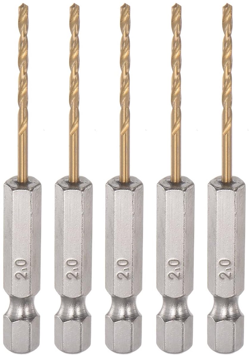 Boorbitjes Set - Metaalboren Houtboren - Precisie Boren - Titanium Coating - 5 Stuks 2mm - Zilverkleurig