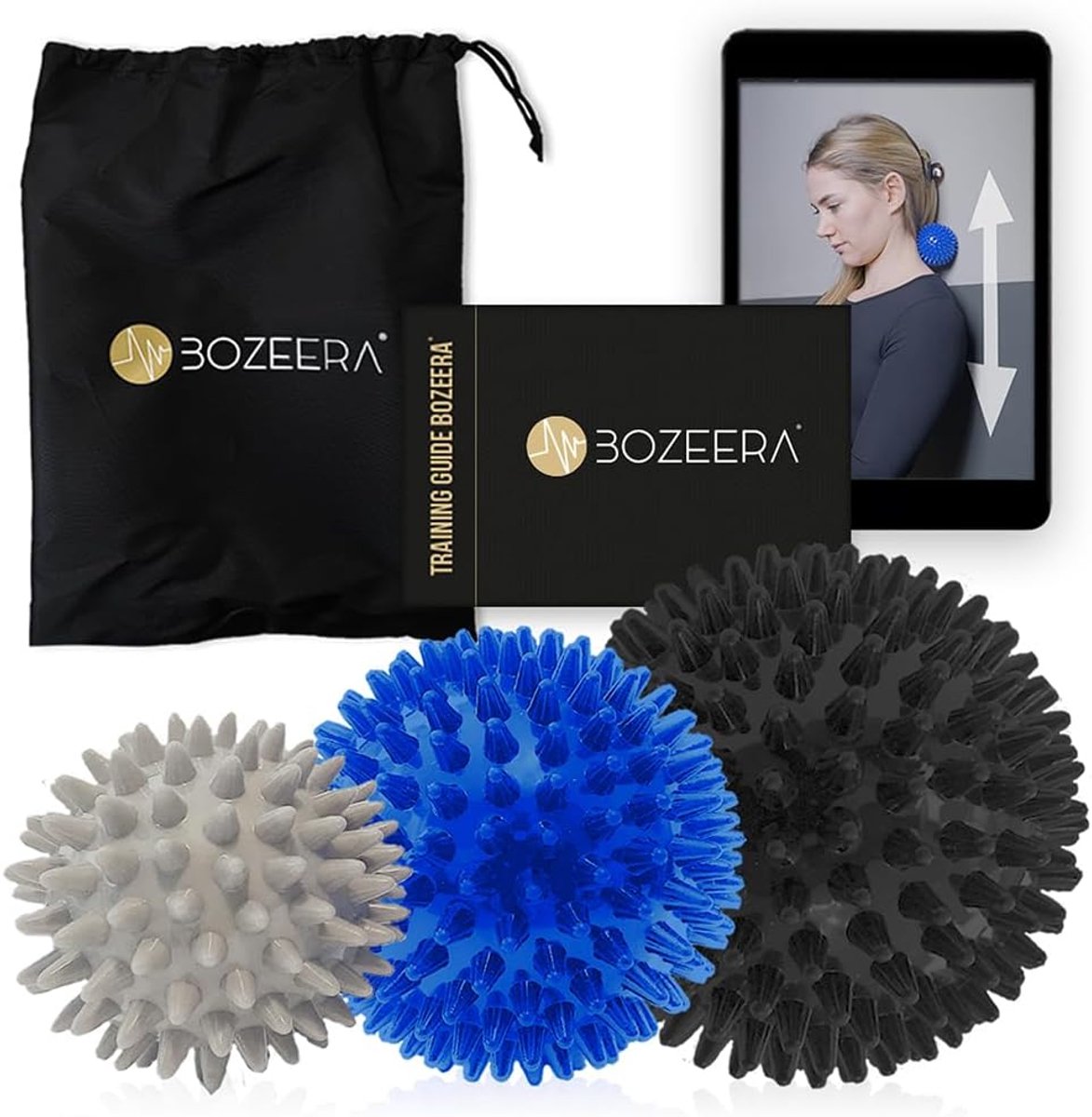 Thijox - 3x Spiky Massageballen Set - Triggerpoint Ballen 6,7 & 9 CM - Hard en Medium Massageballen - Inclusief GRATIS Video-handleiding, Poster & Tas
