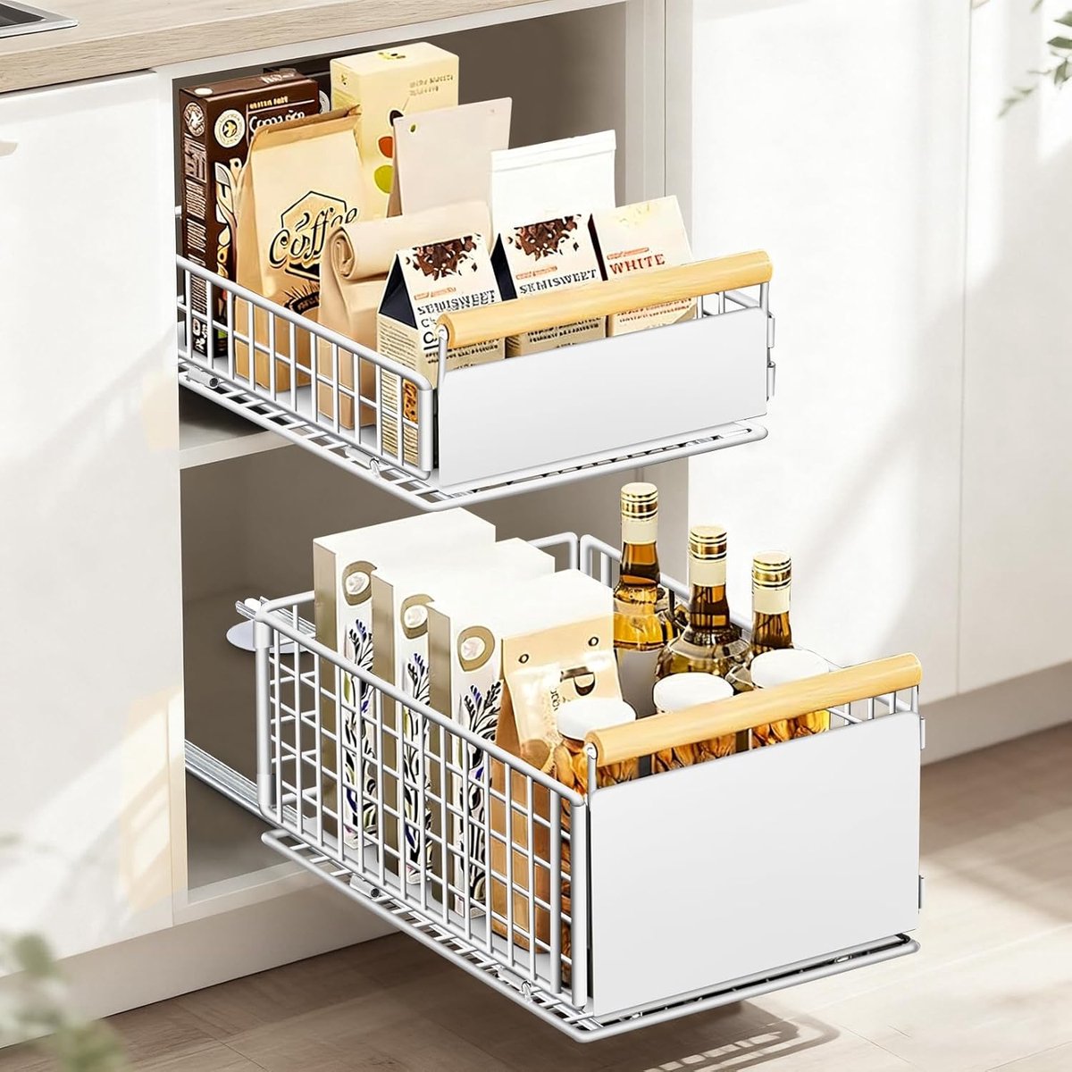 SnelShoppen - Uittrekbare Keukenlade 2 Stuks, Telescopisch Ladesysteem met Volle Uittrek, Geen Boren Nodig, Tot 25 kg, Lade Organizer voor Diepe Kaste