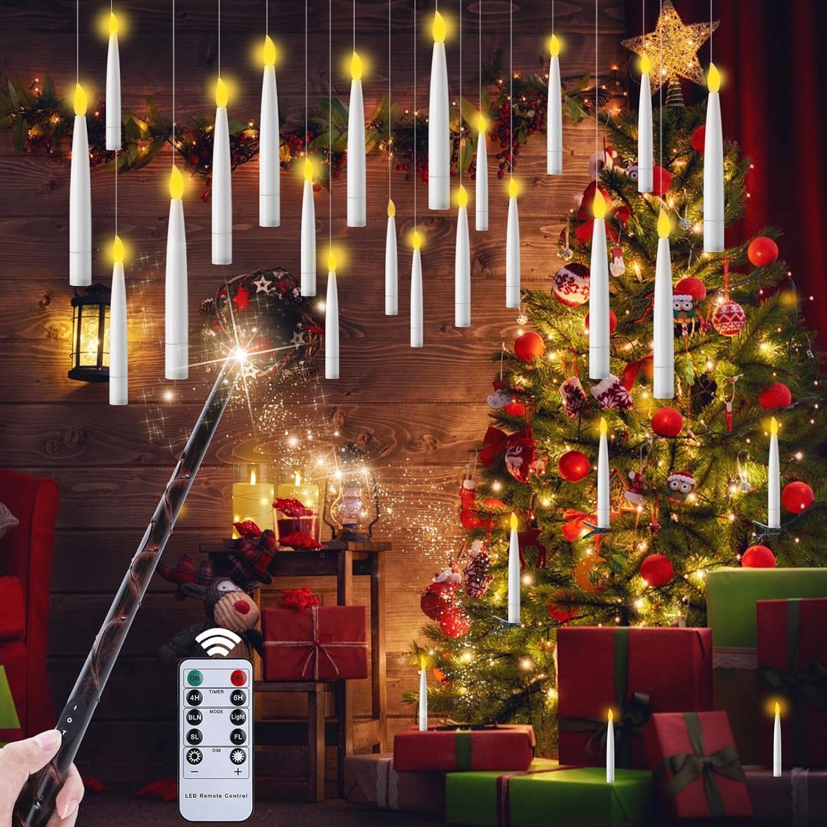 SnelShoppen - 20 Stuks Drijvende LED Kaarsen met Wand en Timer, Vlamloze Kaarsen, Hangende Luminous Kaarsen, Batterij Aangedreven voor Kerst, Hallowee