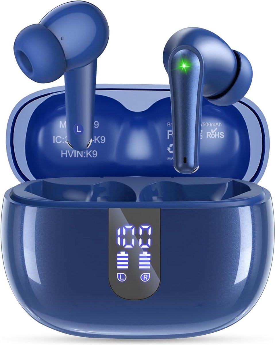 SnelShoppen - Draadloze Bluetooth Koptelefoon Blauw met LED Power Display en 40 Uur Speeltijd - Ideaal voor Sport, Reizen en Dagelijks Gebruik