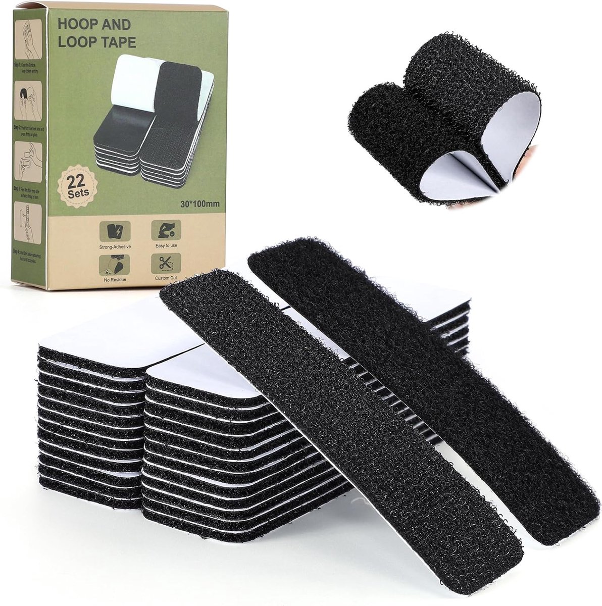 SnelShoppen - 22 Sets Zelfklevende Dubbelzijdige Tape - Sterke en Duurzame Plakband voor DIY, Thuis, Kantoor, Keuken en Auto (Zwart)