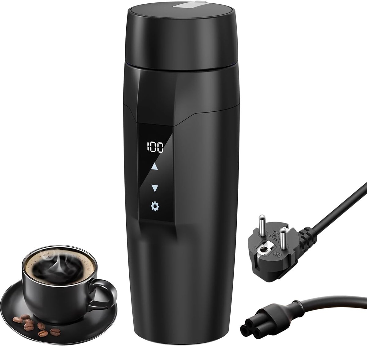 Elektrische Waterkoker - Draagbare Beker - Dranken Bereiden - Instelbare Temperatuur - 350 ml - Zwart