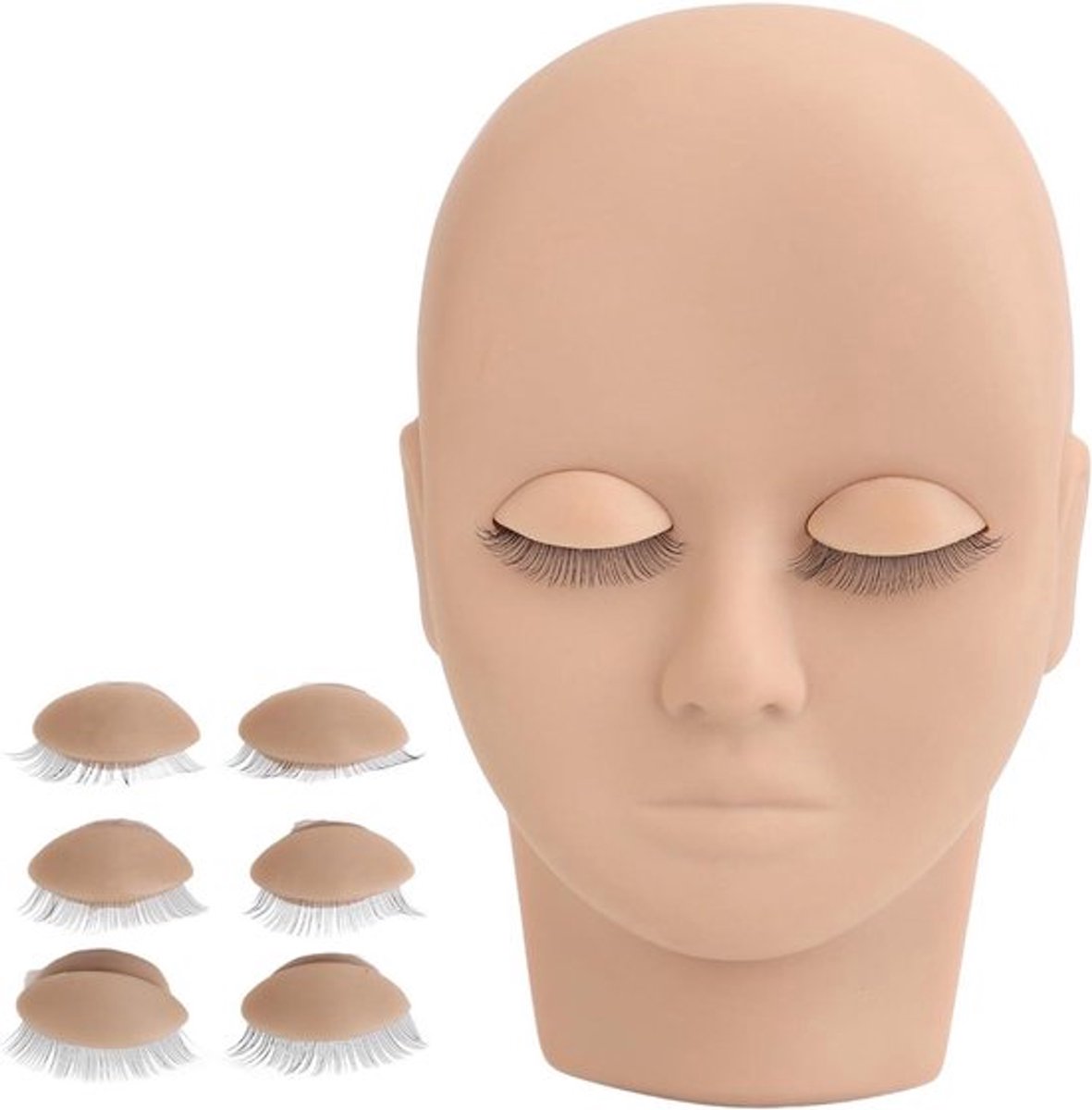 Mannequin Hoofd voor Wimperverlenging en Make-Up Training met 3 Paar Verwijderbare Oogleden en Dubbellaags Wimpers - Lichtbruin