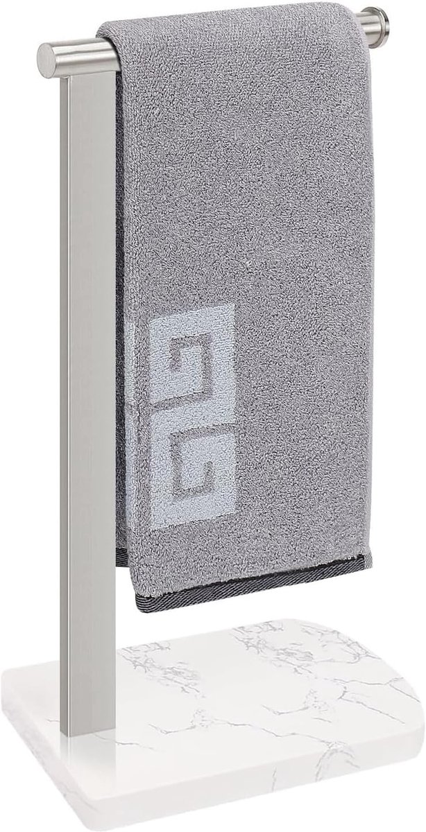 SnelShoppen - Towel Holder met Balansmarmeren Basis, Roestvrijstaal 304, L-vormige Handdoekring, Handdoekrails voor Badkamer, Keuken, Werkblad (Enkele