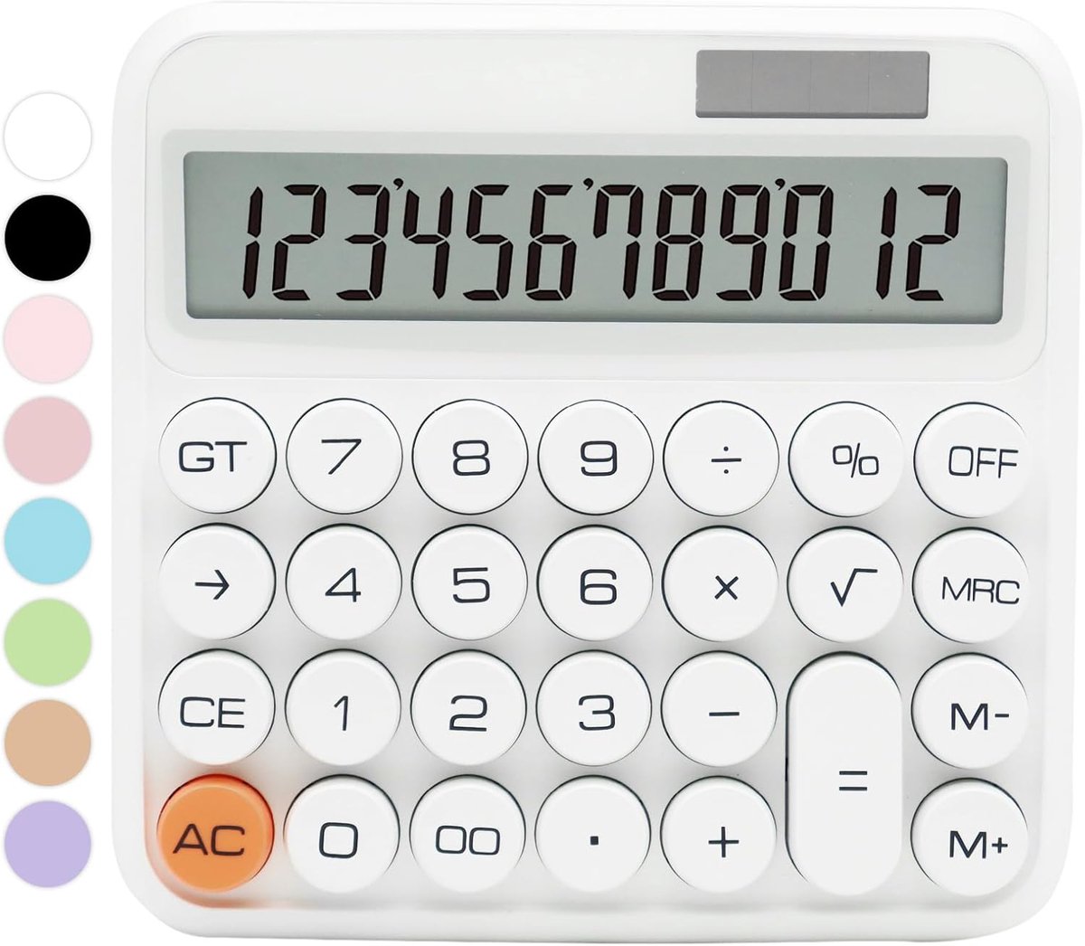 Thijox - Witte Rekenmachine met Groot LCD-Scherm, 12 Cijfers, Grote Knoppen, Ideaal voor Kantoor, Bureauaccessoires, Schattige Benodigdheden voor Thui