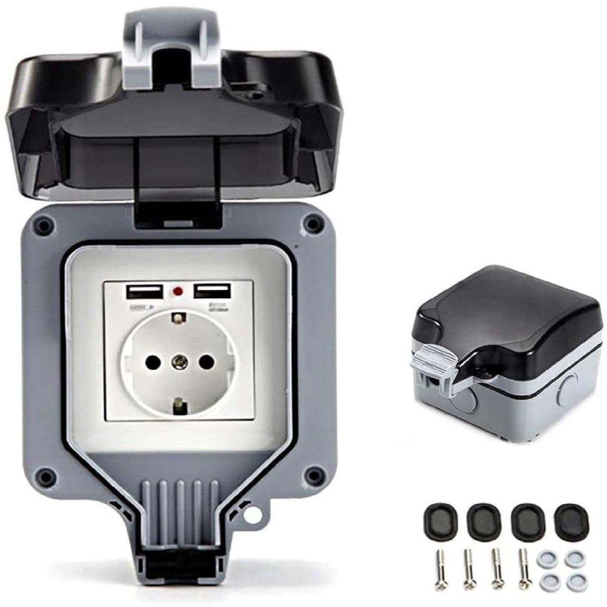 SnelShoppen - IP66 Buiten Wandcontactdoos met USB Poorten, Waterdicht, Opbouw, Elektrische Socket voor Tuin, Camping, Buitengebruik