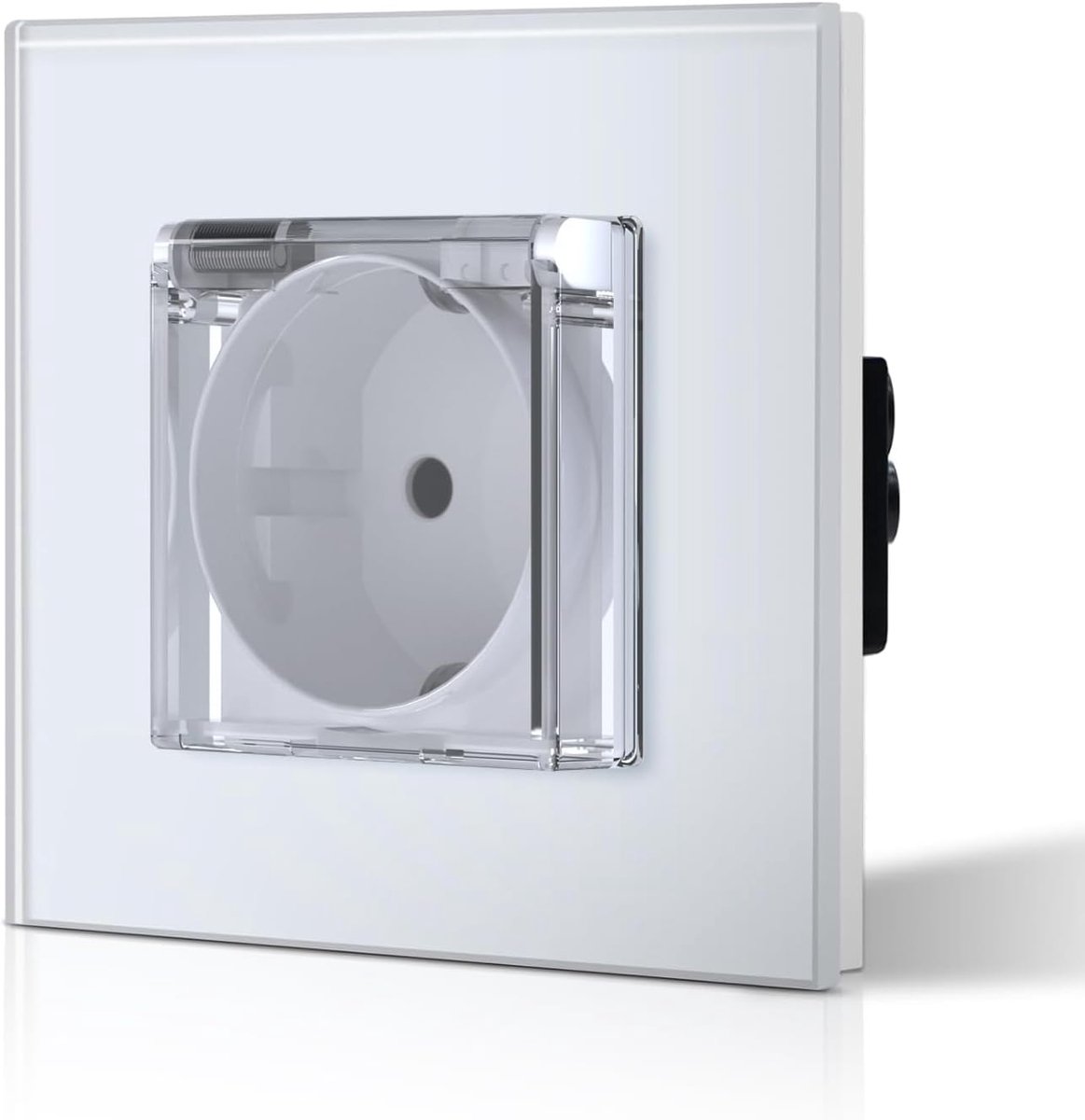 SnelShoppen - Flush-mounted wandcontactdoos met waterdichte kap, glazen wandstopcontact 86 mm, 1-gang, ideaal voor natte ruimtes, buiten en binnen, wi