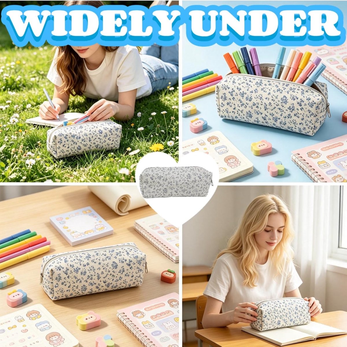 SnelShoppen - Etui voor Meisjes met Bloemenprint, Grote Capaciteit, Ritssluiting, Pennenetui voor School, Kantoor, Cosmeticatas van Canvas, 1 Stuk