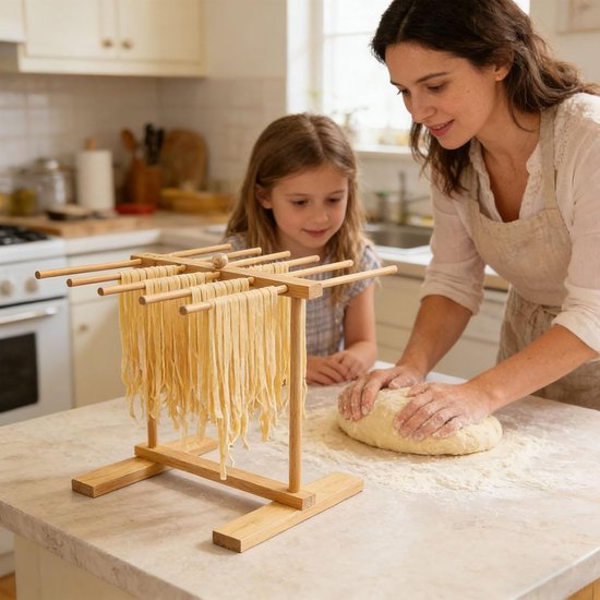 SnelShoppen - 12 Stuks Pasta Droger van Hout, Ruimtebesparende Noodle Stand met Verwijderbare Armen, Hygiënisch en Milieu-vriendelijk, Ideaal voor Thu van Snelshoppen — afbeelding 2