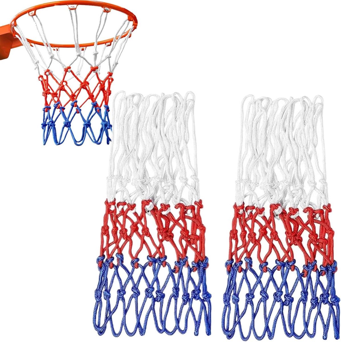 Set van 2 Weerbestendige Nylon Basketballnetten voor Standaard Maat Basketbalsystemen, Ideaal voor Buitengebruik en Sportactiviteiten