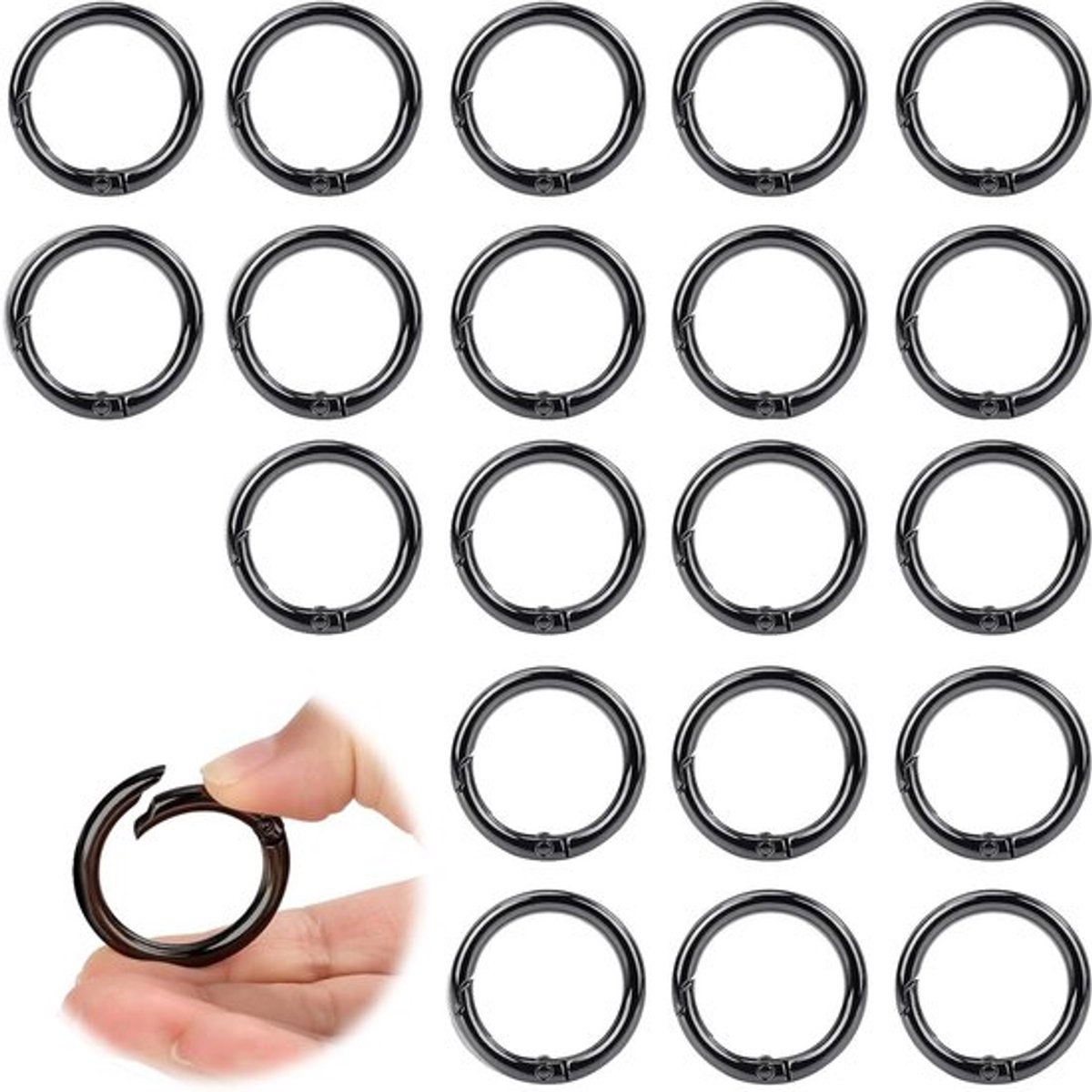 Karabijnhaak, zwart, zinklegering, 32 mm - 20 stuks voor rugzakken, handwerk, riemen