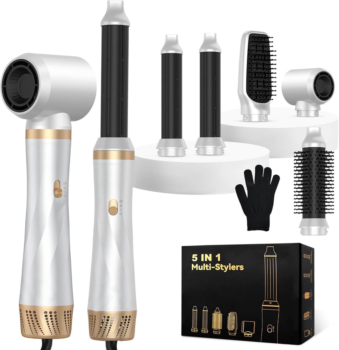 SnelShoppen - 5-in-1 Haardrogerborstel Set - 1000 W Air Styler - Ionen Haardroger, Stijlborstel & Krultang - 3 Temperatuur- en Snelheidsinstellingen -