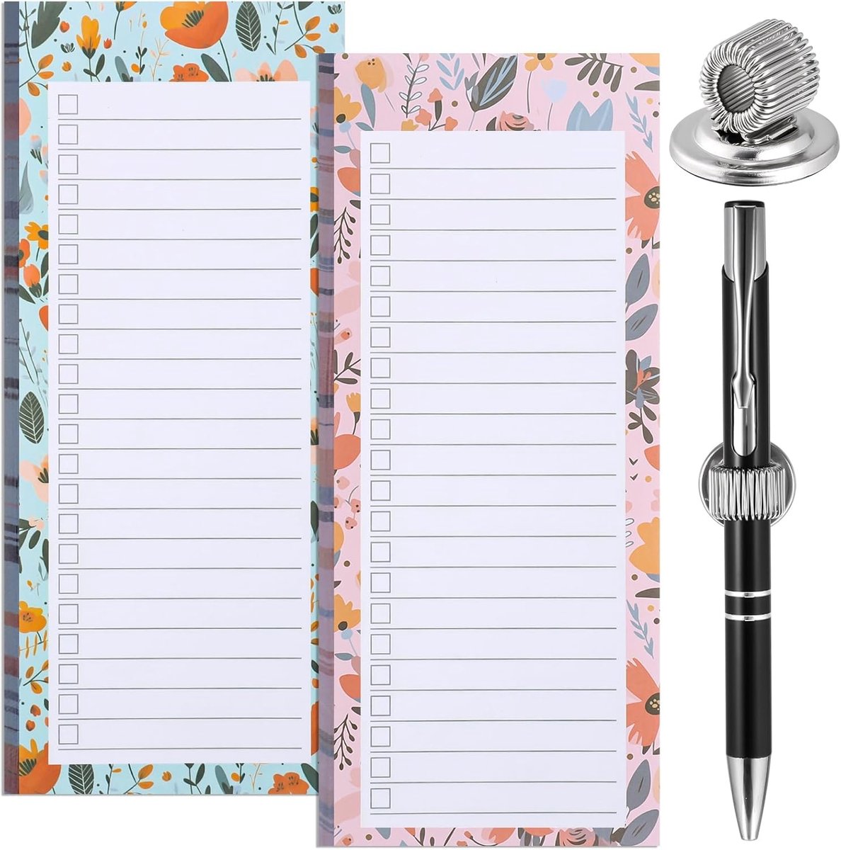 SnelShoppen - Set van 2 Magnetische Notitieblokken voor de Koelkast (9x21.5cm) - Magnetische Boodschappenlijst met Penhouder en To-Do Lijst voor de Ke