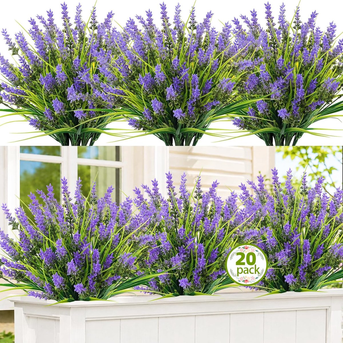 SnelShoppen - 20 Stuks Kunstplanten met Bloemen - UV Bestendige Kunstplanten voor Buiten - Perfect voor Balkon, Tuin en Desk Decoratie - Paars