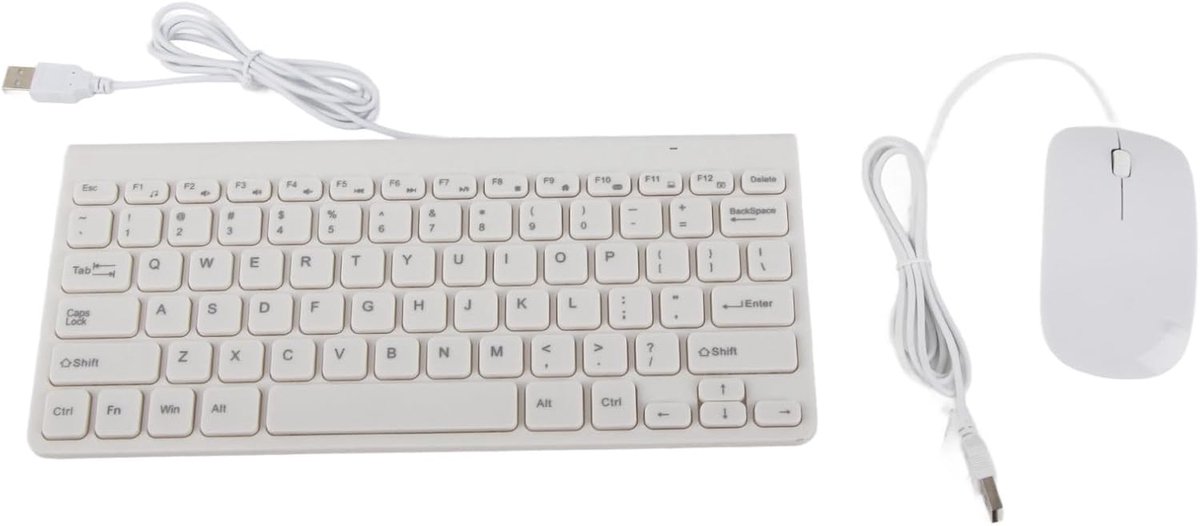 SnelShoppen - USB-bedraad Toetsenbord en Muiscombinatie Ergonomisch Compact met 130 Cm Kabel voor PC Laptop Kantoor Werk Entertainment Wit
