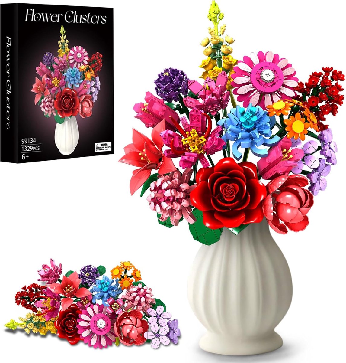 SnelShoppen - Flower Building Blocks Set 1351 Stukken - DIY Bloemenset met 14 Soorten Bloemen - Kleurrijke Decoratie voor Thuis/Office - Perfect voor