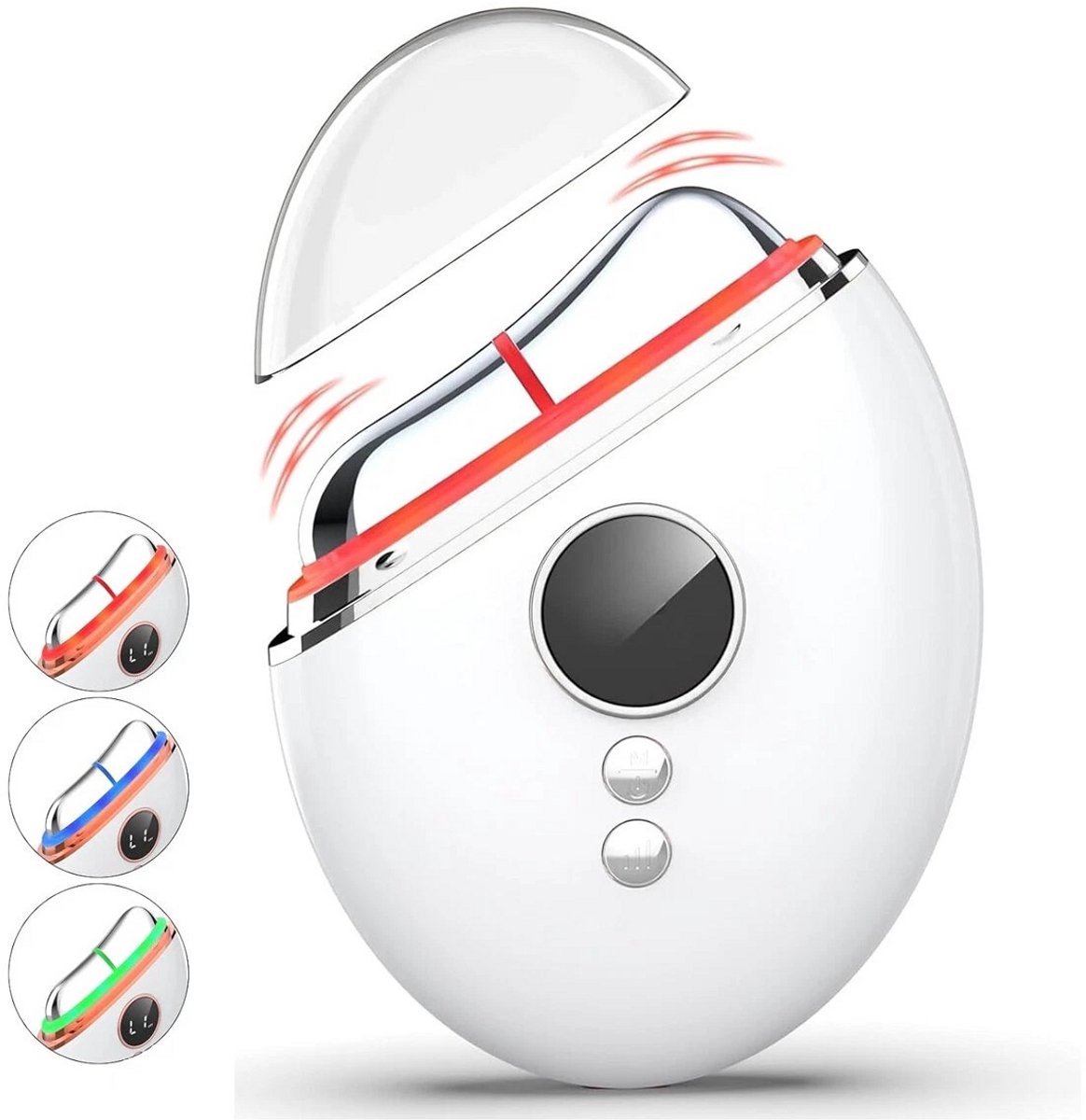4-in-1 huidverjongingsapparaat - Elektrische gezichtsmassager - Met verwarmings- en vibratiefunctie - Lifting en versteviging - EMS Gua Sha - LED-lichttherapie - Anti-aging beautyapparaat - Geschikt voor alle huidtypen - Wit - Moederdag - Cadeau