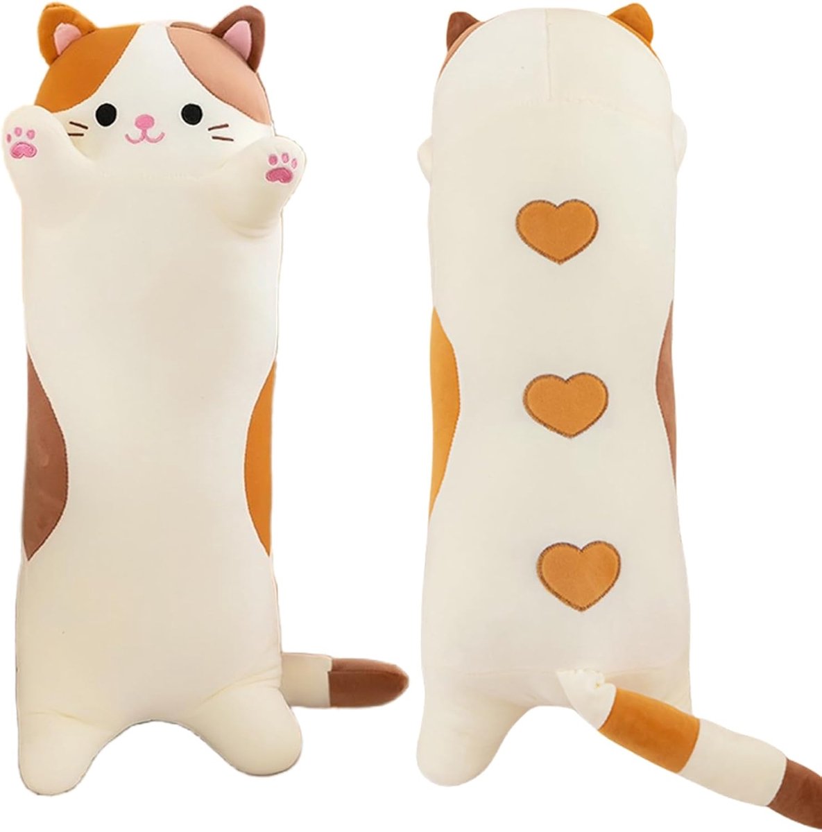 SnelShoppen - Amozo Kawaii Giant Cat Plush Long Cushion 70 cm - Zacht en Cuddly Cat Body Pillow - Beige Decoratief Kussen voor Kinderen en Volwassenen