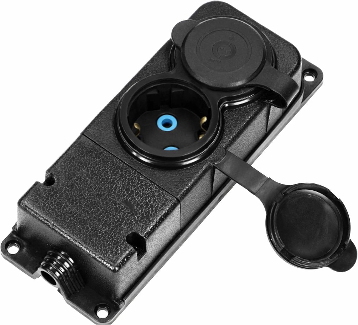 SnelShoppen - Socket Splitter Buiten Waterdicht IP44 230V 16A Schokbestendig, Niet-brandbaar, 2 Stroomaansluitingen voor Tuin, Camping, Werkplaats