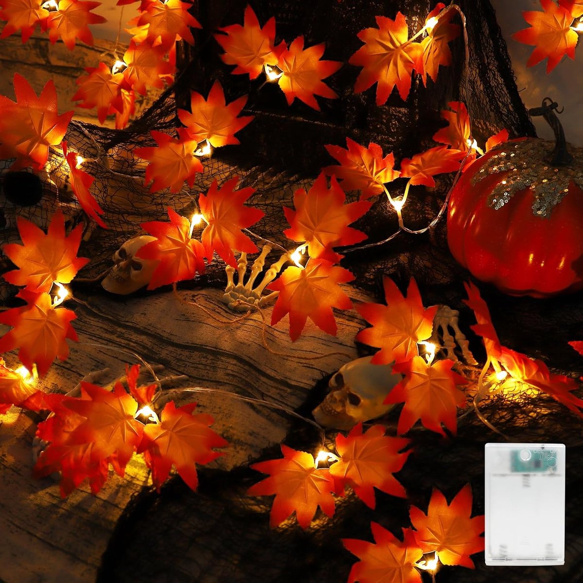 SnelShoppen - 20 LED Maple Leaf String Lights met Timer - Herfst Lichtjes voor Feest, Halloween, Thanksgiving - 3 Meter Lange Decoratie - Batterij Aan
