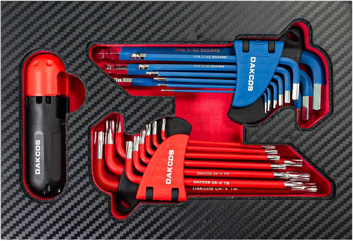 SnelShoppen - 18-Delige Torx Hex Sleutelset met Koppelhendel, Metrisch 1.5mm-10mm en T10-T50 Torx Sleutels, Inclusief EVA Foam Opbergdoos