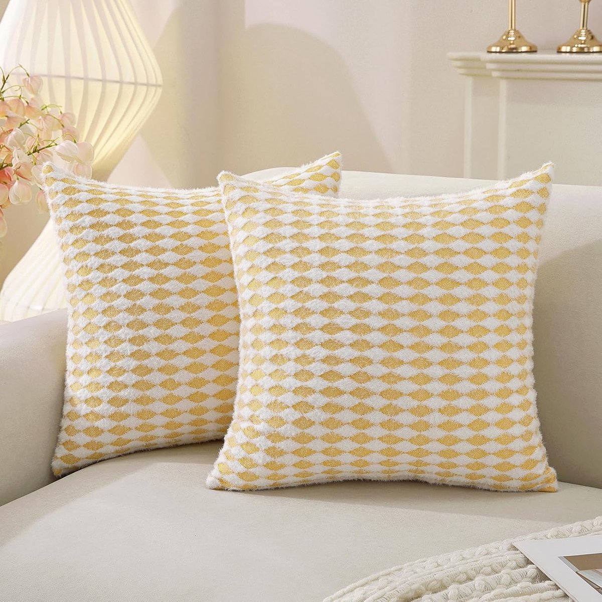 SnelShoppen - Chenille Kussenhoezen 50x50 cm 2er Set, Moderne Zachte Kussenslopen in Ruitpatroon, Duurzame Decoratieve Kussenhoezen met Rits, Wasbaar