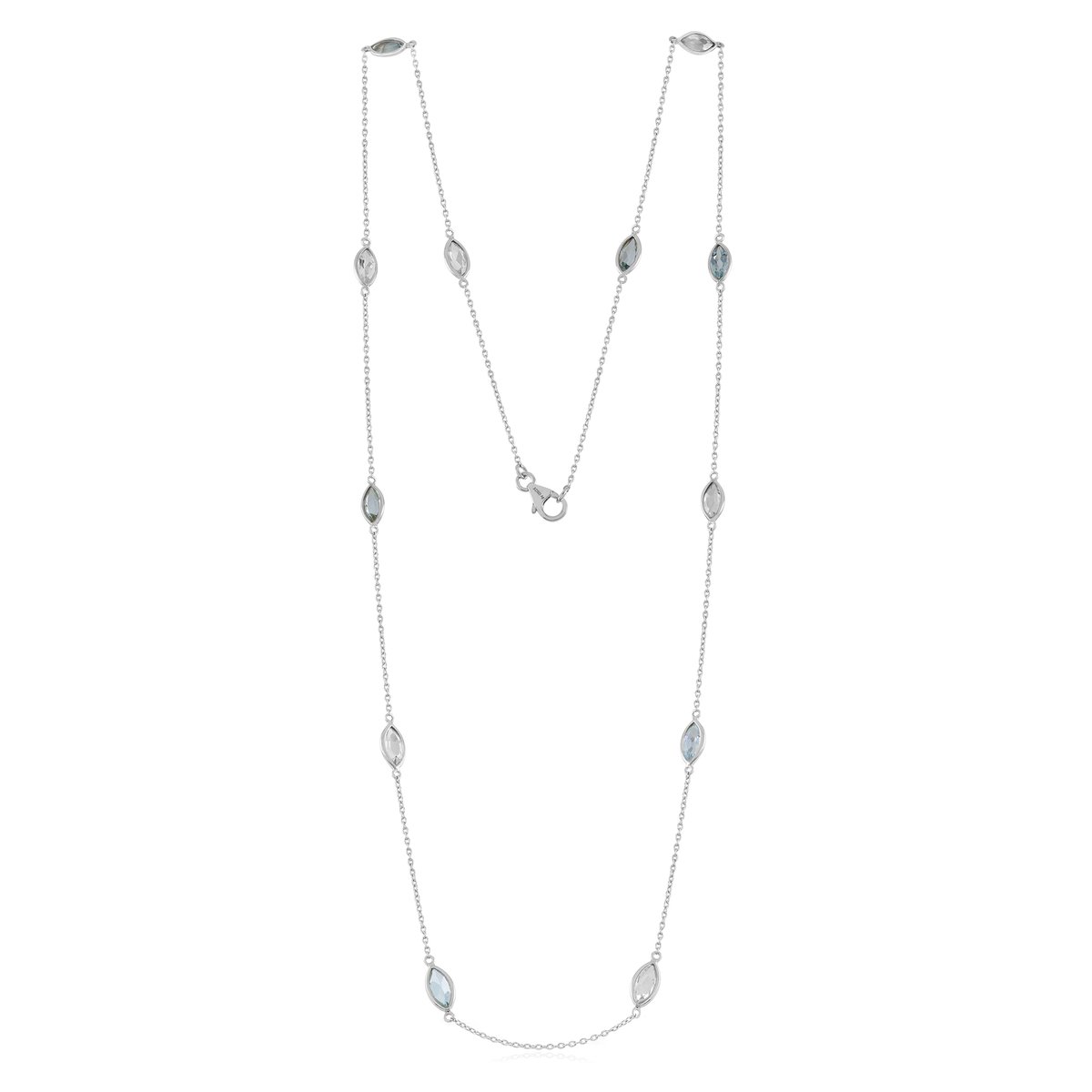 Cavill - Zilveren Halsketting - 925 Sterling Zilver Platina Geplateerd - Hemelblauwe en Witte Topaas Marquise 7,55 ct - Elegante Sieraden voor Dames