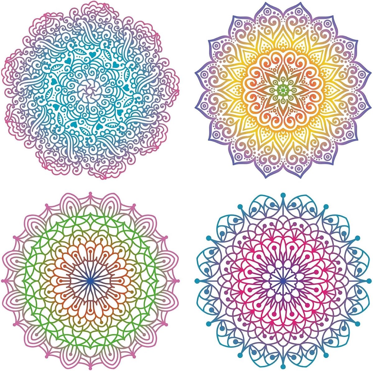 SnelShoppen - Mandala Raamstickers - 4 Stijlen - 16cm Flower of Life - Kleurige Venster Plakstickers - Non-adhesieve Vensterfolies voor Slaapkamer en