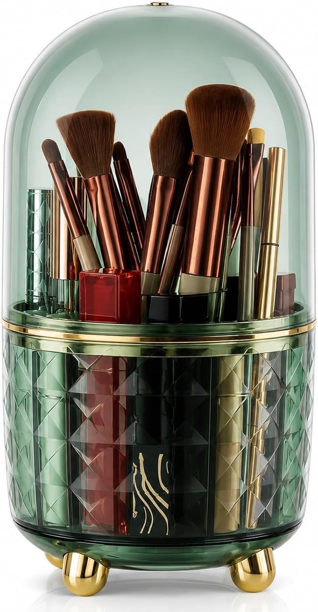 SnelShoppen - 360 Rotating Makeup Brush Holder Organizer - Groen - Makeup Organizer voor Cosmeticaborstels - Open Top voor Snelle Toegang - Perfect vo