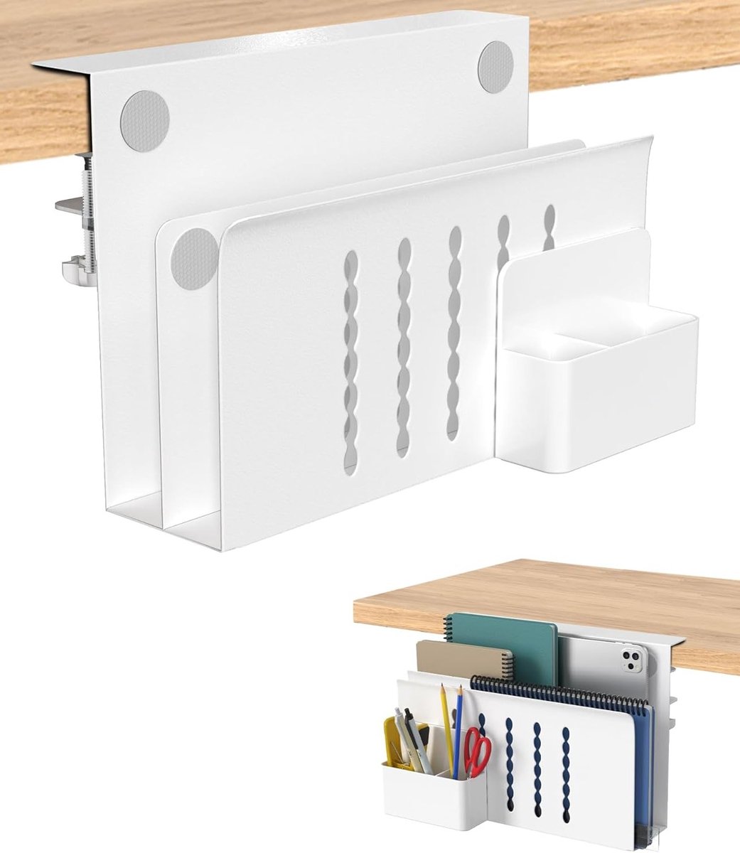 Dubbele Laag Side Storage Pocket voor Bureau met Magnetische Penhouder - Ideaal voor Kantoor en Thuis, Geen Boren Nodig, Ruimtebesparend en Praktisch