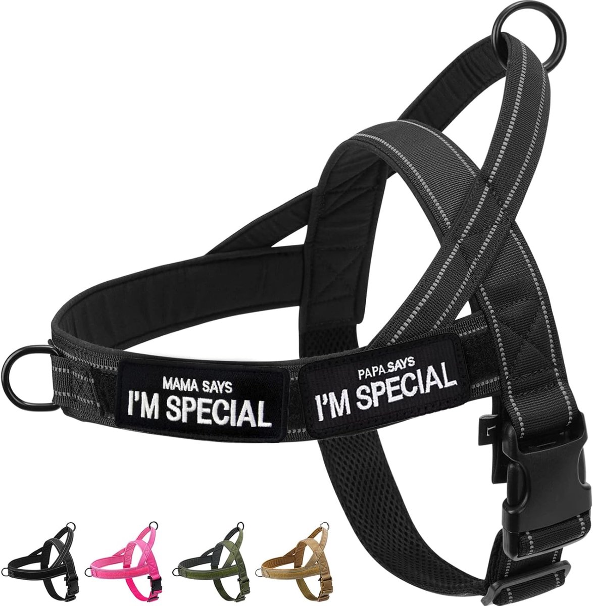 SnelShoppen - No Pull Hondenharnas voor Kleine en Middelgrote Honden, Reflecterend Antislip Harnas, Verstelbaar, Zwart, M